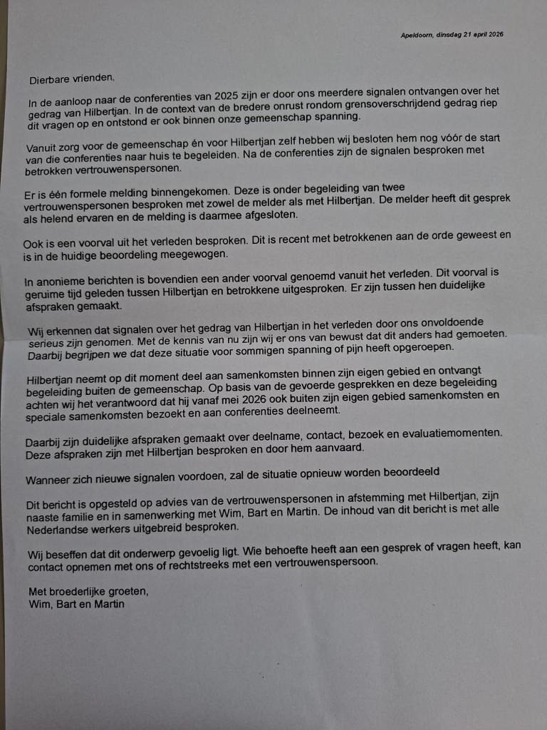 Wim Bart abd Marten letter 21 April 2026